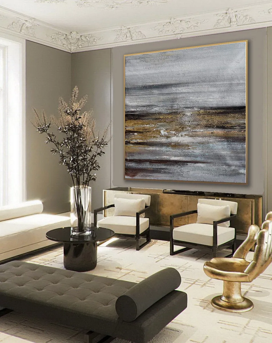 Gray Whhite Yellow Gold Abstract Painting Minimalist Abstract Oversize Ap084
