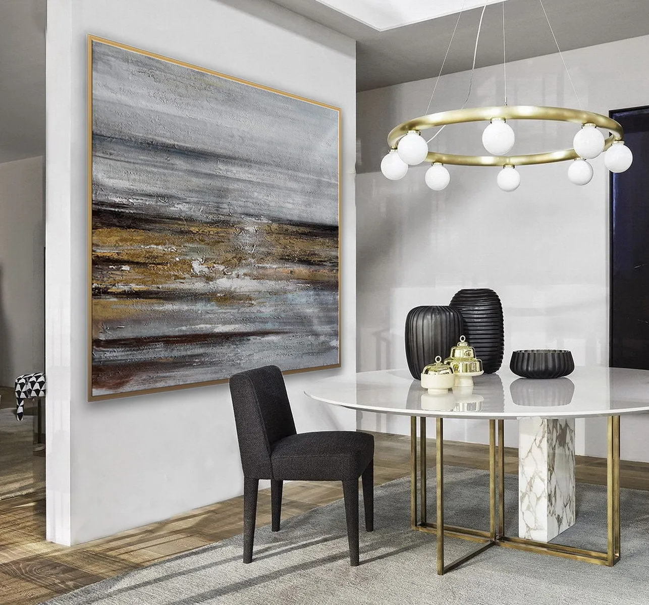 Gray Whhite Yellow Gold Abstract Painting Minimalist Abstract Oversize Ap084