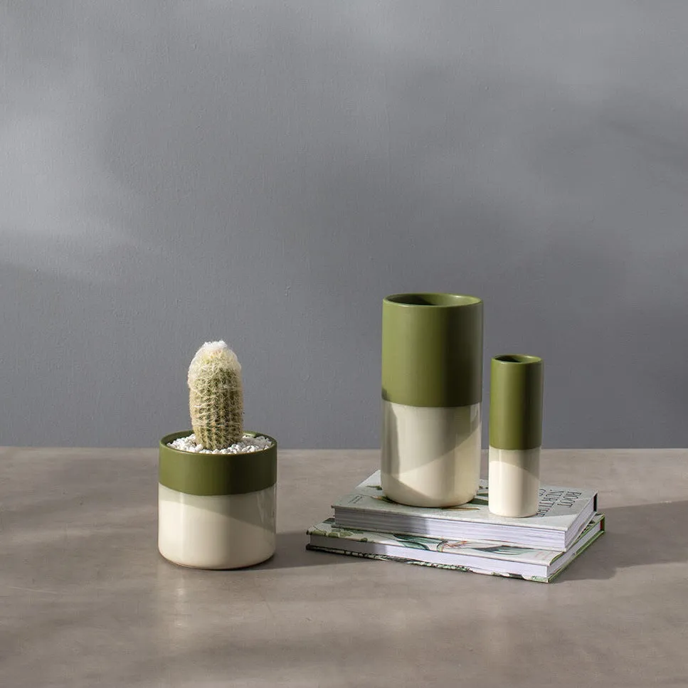 Green & White Dipped Vase