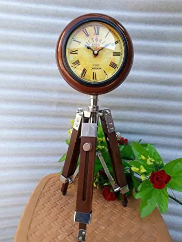 HABEEBA ART Handmade Table Top Clock Table & Floor Standing Roman Number Clock with Adjustable Tripod Stand Home & Office, Studio Decoration Gift