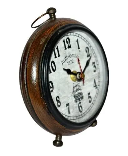 HABEEBA ART Wooden Table Top Clock Desk Clock Antique Stayle Home & Office Study Living Table Clock Gift Item