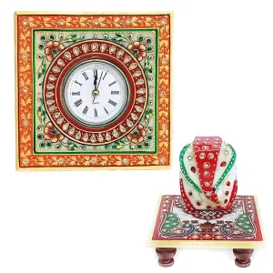 Handicraft Kingdom Table Clock for Home Decor Stylish & Decorative for Office Desk with Ganesh Chowki | Premium Showpiece for Gift, Bedroom, Kitchen| Approx Size (6 x 6 Inch) & Wt (600 Gm) Pack of 3
