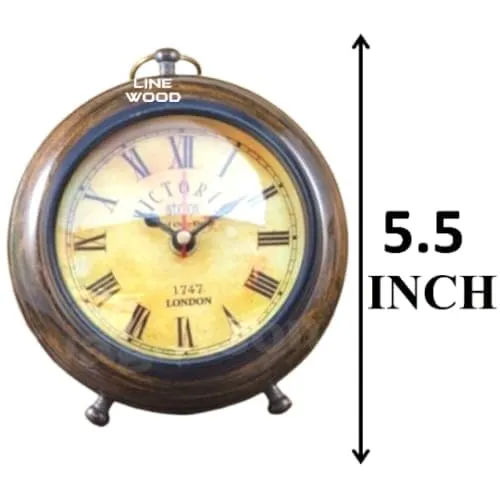 Handmade Wooden 5" Table Top Clock Desk Clock Victoria Style Hanging Clock Home & Office, Bed Room, Wedding Gift (Antique Brown)