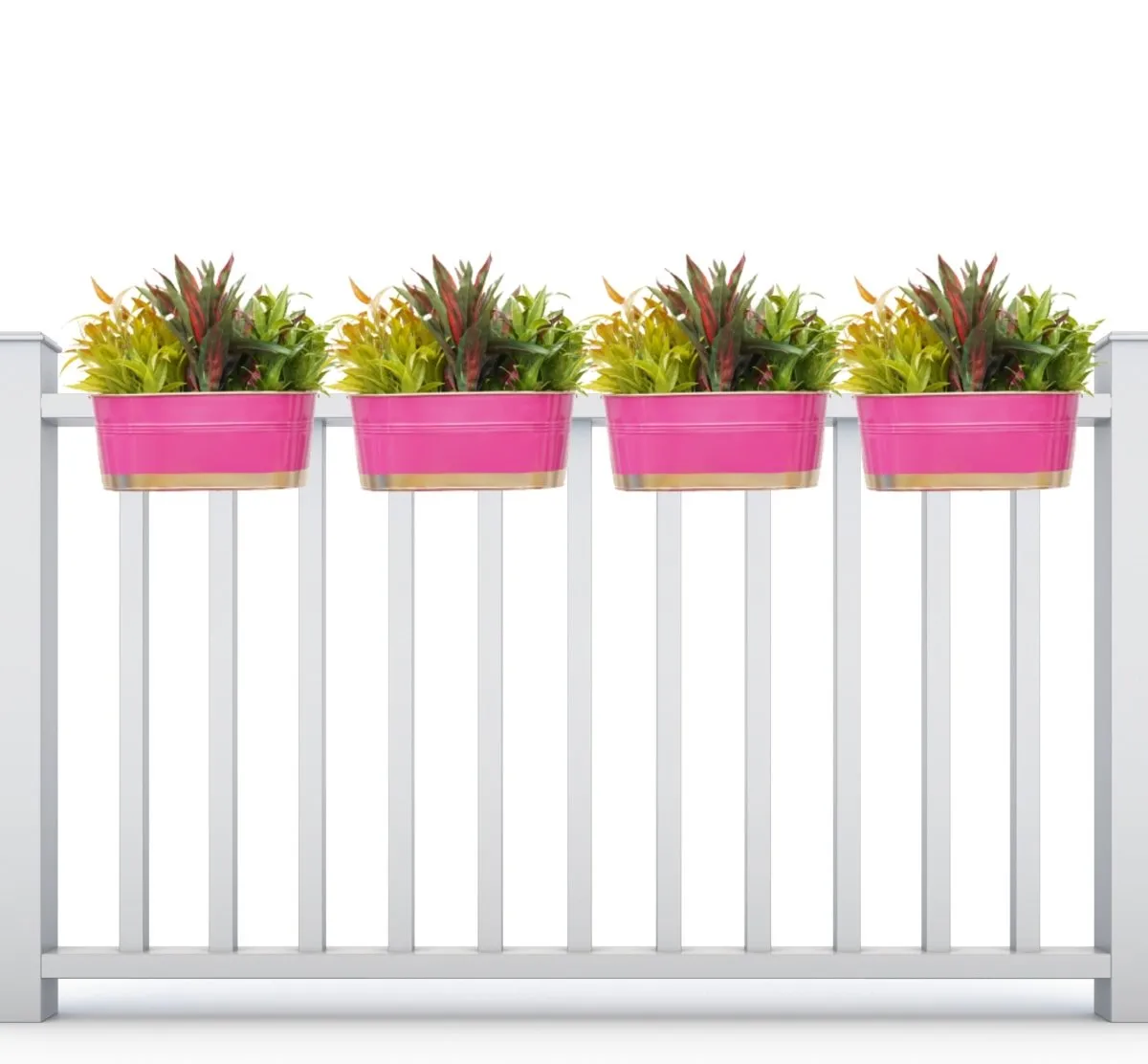 Hanging Pots For Plants Balcony Railing (Pink - Pack4)