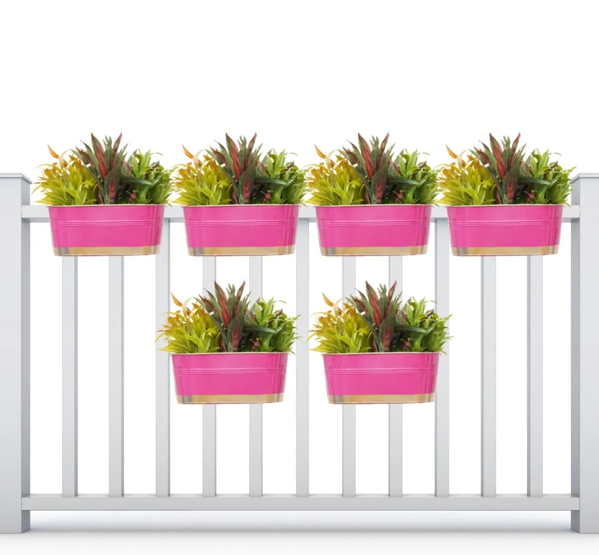 Hanging Pots For Plants Balcony Railing (Pink - Pack6)