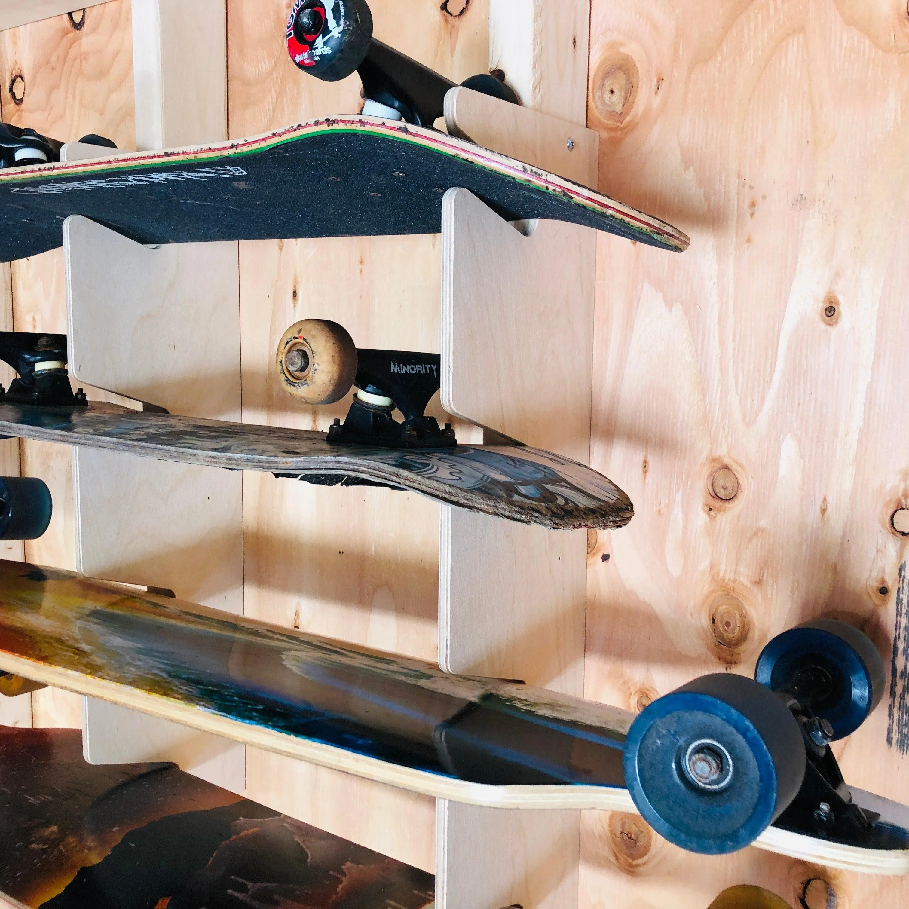 HANGTHIS Up Skateboard Organizer 26" (holds 4) Shed organization, sporting goods, yard shed, outdoor storate