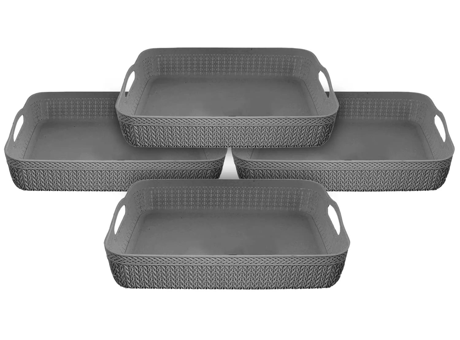 Heart Home Q-4 Multiuses Designer Unbreakable Plastic Storage Basket/Organizer/Bin For Home, Kitchen, Bathroom, Office Use Pack of 4 (Grey)-50HH01585
