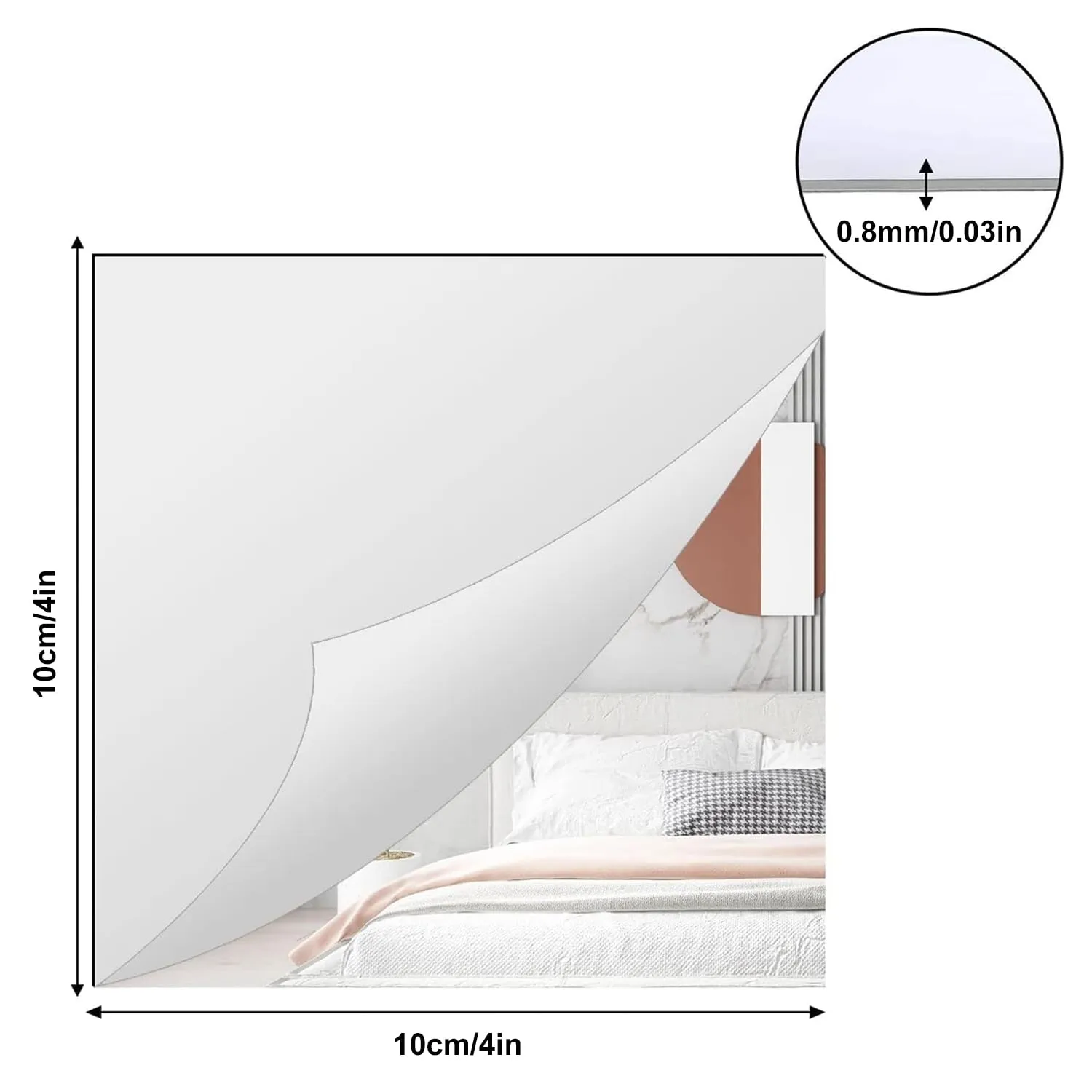 Heart Home Self Adhesive Mirror Stickers for Wall|Square Wall Mirror Stickers|Flexible Mirror for Wall Décor, Living Room|Premium Acrylic Material 10" CM|Pack of 6 (Silver)