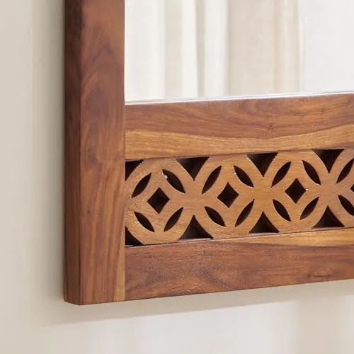 Home Centre Helios DISA Sheesham Wood Wall Mirror - Honey Brown