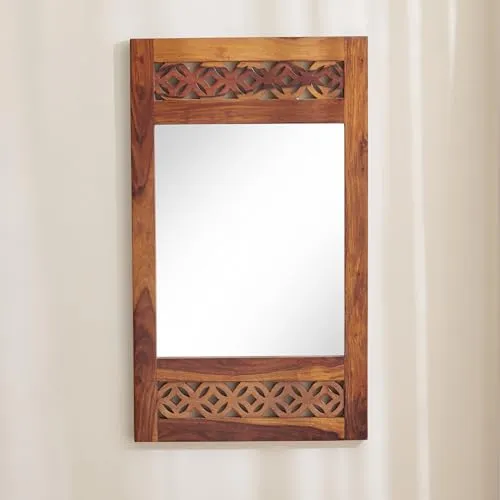 Home Centre Helios DISA Sheesham Wood Wall Mirror - Honey Brown