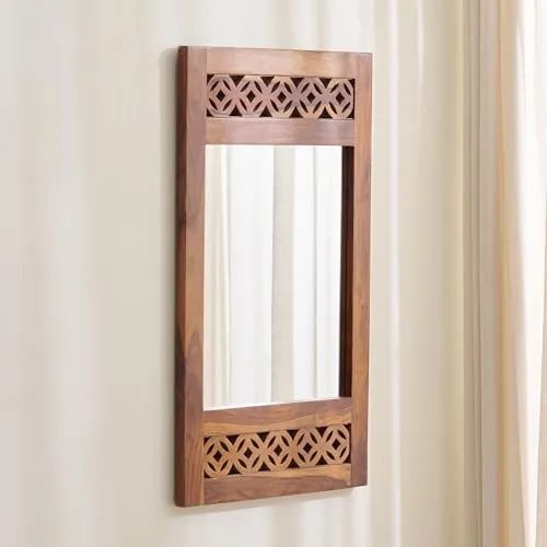 Home Centre Helios DISA Sheesham Wood Wall Mirror - Honey Brown