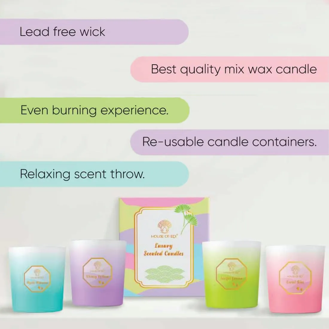 House Of Edi Scented Candles | Handmade Scented Candle for Aromatherapy, Diwali, Home Decor & Gift Sets| Natural Wax |Sweet Florals Smell|Colourful Glass Jar|Long Lasting Upto 40 Hrs | Pink