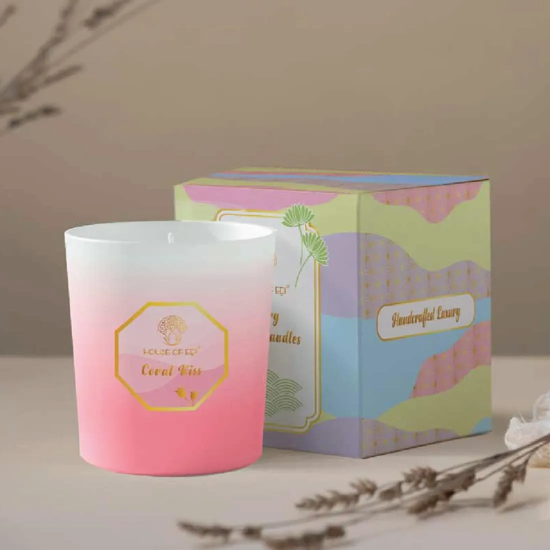 House Of Edi Scented Candles | Handmade Scented Candle for Aromatherapy, Diwali, Home Decor & Gift Sets| Natural Wax |Sweet Florals Smell|Colourful Glass Jar|Long Lasting Upto 40 Hrs | Pink