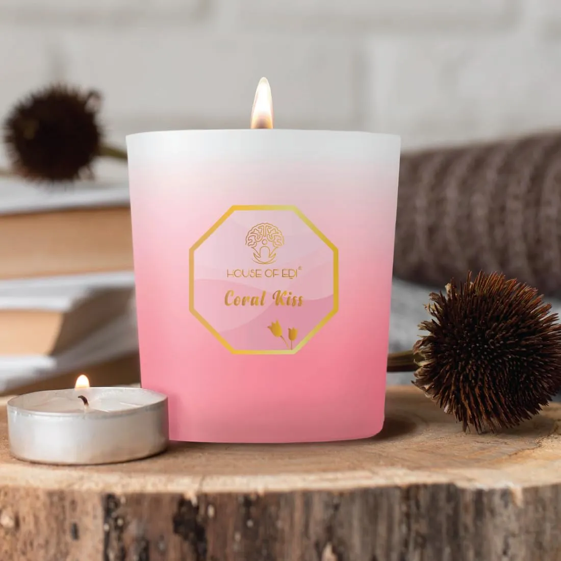 House Of Edi Scented Candles | Handmade Scented Candle for Aromatherapy, Diwali, Home Decor & Gift Sets| Natural Wax |Sweet Florals Smell|Colourful Glass Jar|Long Lasting Upto 40 Hrs | Pink