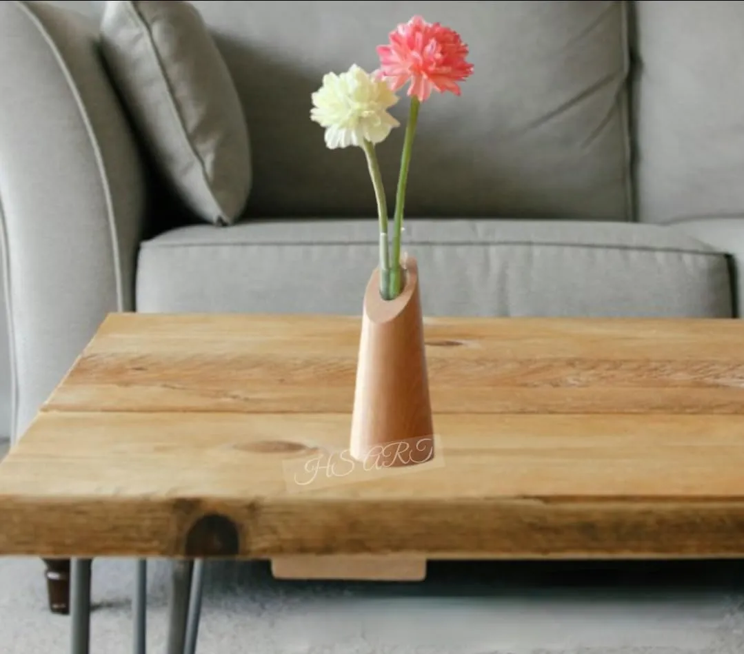 HS ART 1 Wooden Table Flower Vase Decor Plant Modern Flower Vase with Wood Stand Plant Propagation Holder for Home Office Living Room (1)
