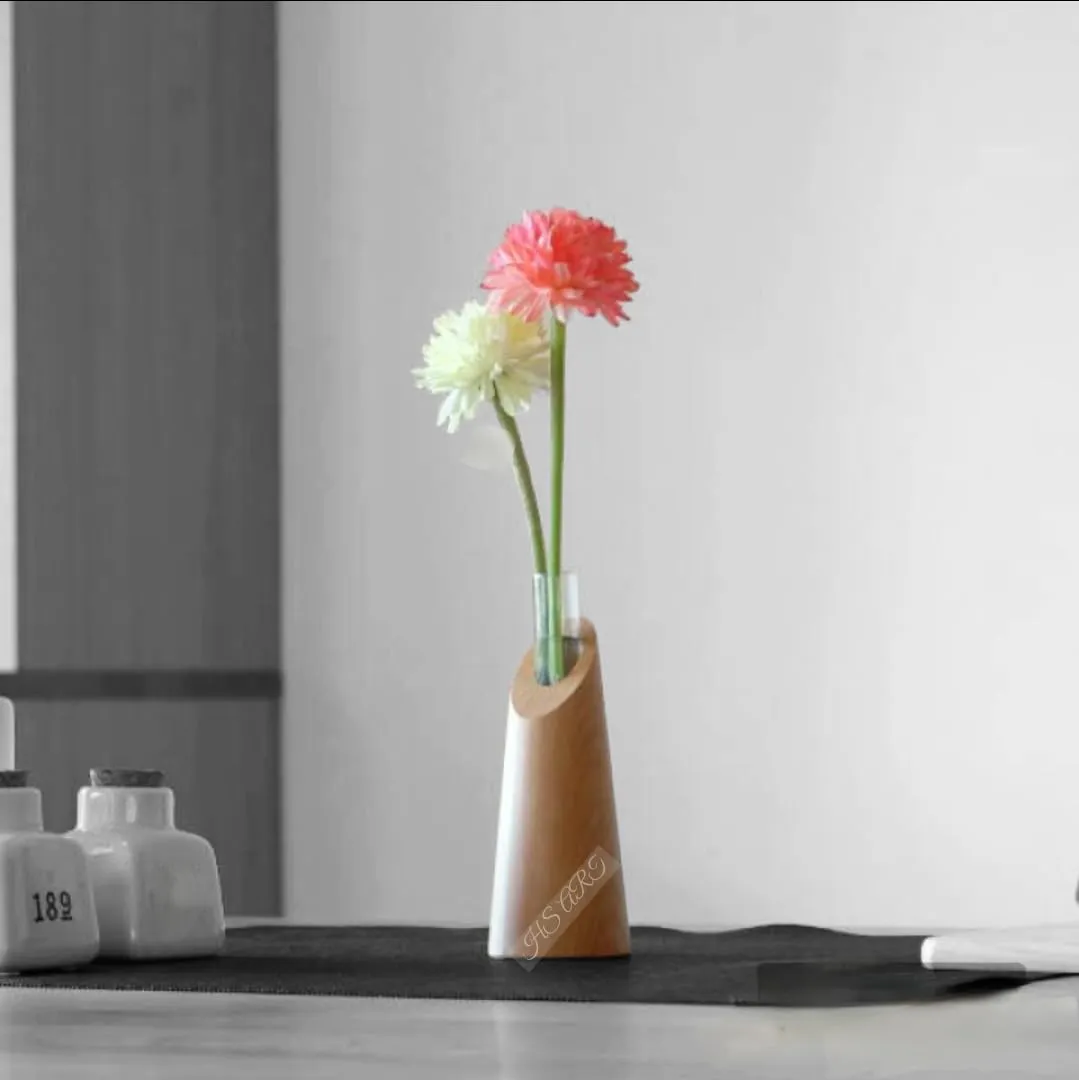 HS ART 1 Wooden Table Flower Vase Decor Plant Modern Flower Vase with Wood Stand Plant Propagation Holder for Home Office Living Room (1)