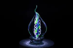 Illuminated Tri-Color Glass Flame Paperweight with Ashes