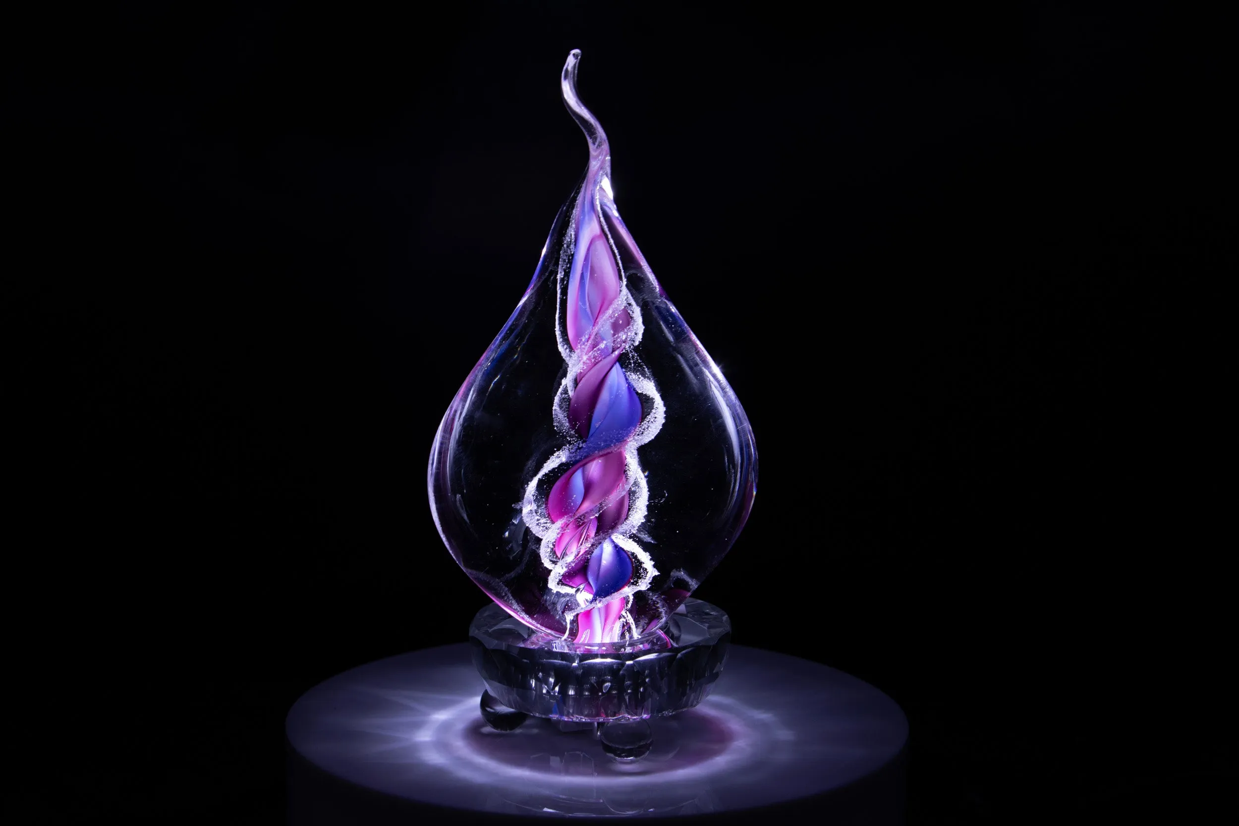 Illuminated Tri-Color Glass Flame Paperweight with Ashes
