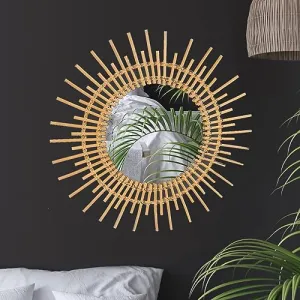 IRA Furniture Rattan Sun Burst Mirror Wall Decor, Boho Round Woven Wicker Hanging, Gold, Large (Sun 23.6 cm)