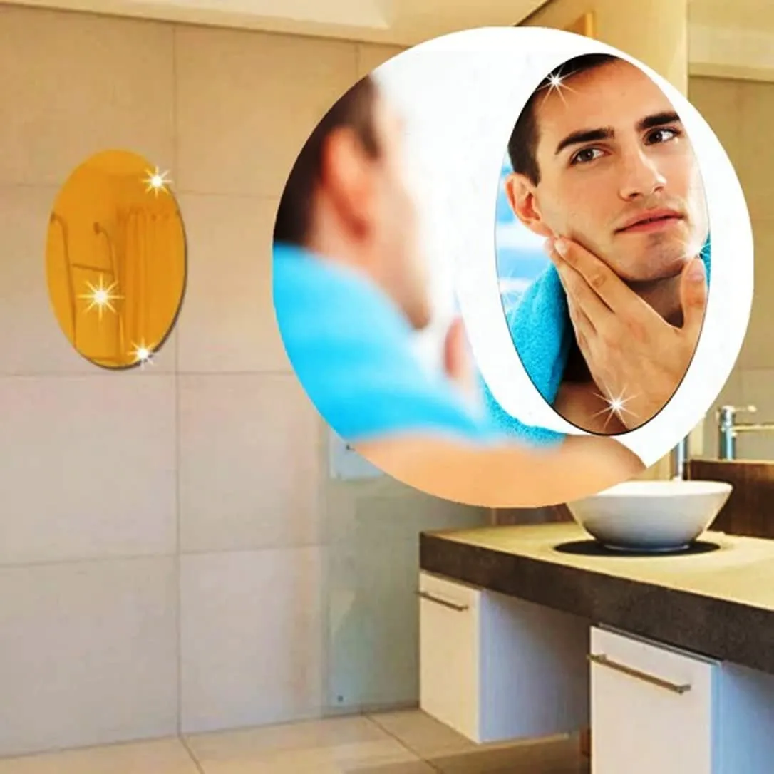jeoga Pack of 2 Oval Shape Mirror Sticker for Wall on Tiles Bathroom Bedroom Living Room Unbreakable Plastic 30 * 20 cm
