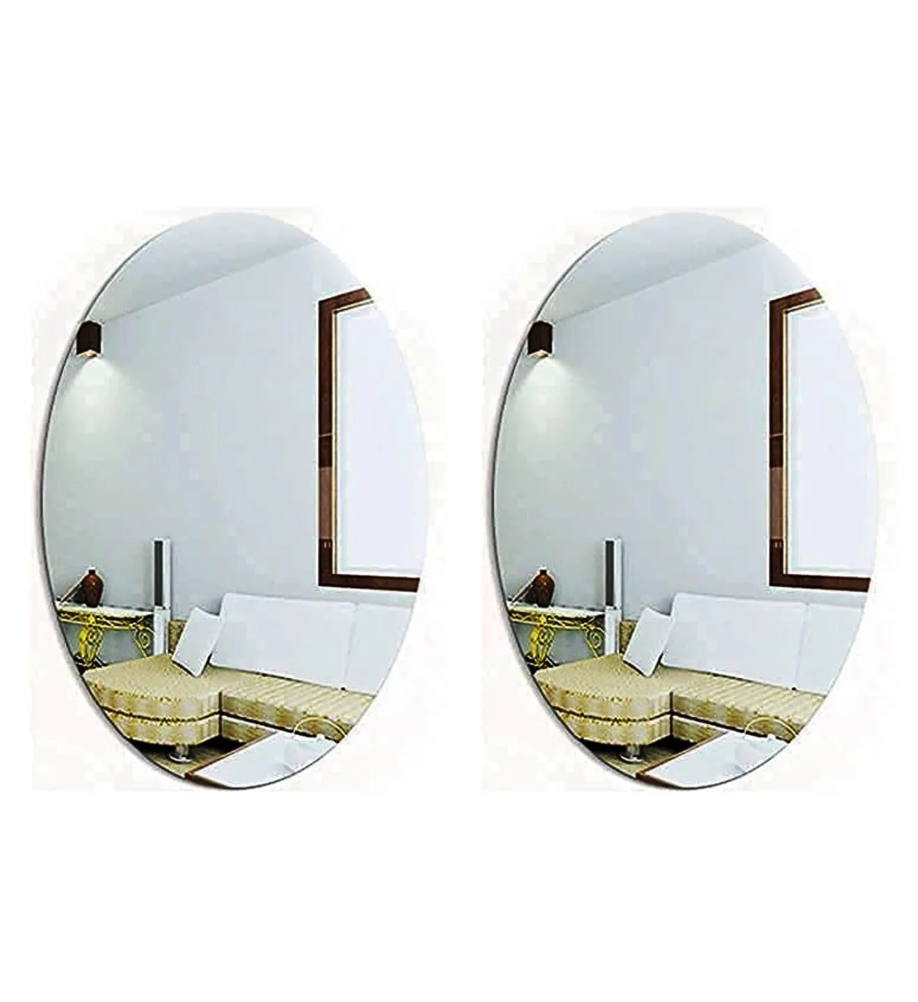 jeoga Pack of 2 Oval Shape Mirror Sticker for Wall on Tiles Bathroom Bedroom Living Room Unbreakable Plastic 30 * 20 cm