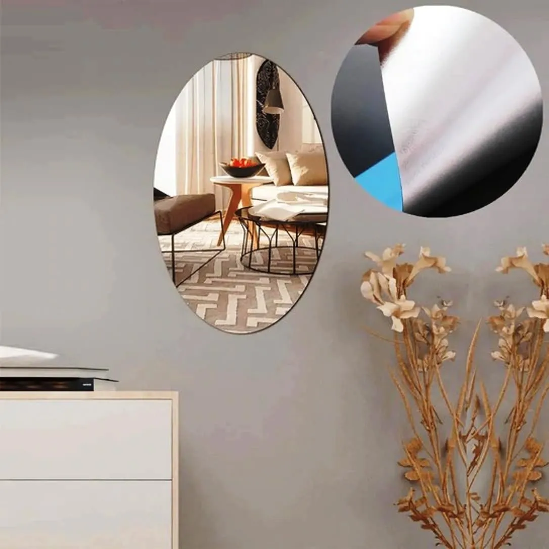 jeoga Pack of 2 Oval Shape Mirror Sticker for Wall on Tiles Bathroom Bedroom Living Room Unbreakable Plastic 30 * 20 cm