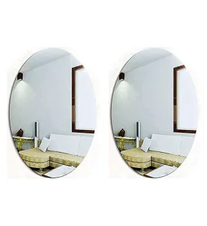 jeoga Pack of 2 Oval Shape Mirror Sticker for Wall on Tiles Bathroom Bedroom Living Room Unbreakable Plastic 30 * 20 cm