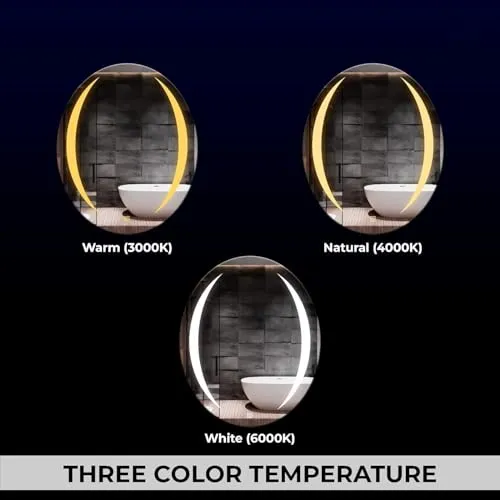 KAMAL INTERIORS Oval Wall Mounting Mirror with Light |Bathroom Mirror,Venity Mirror,Smart Mirror | LED Mirror 3 Tone (Cool White, Natural White, Warm White).