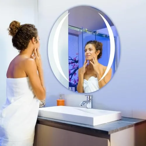 KAMAL INTERIORS Oval Wall Mounting Mirror with Light |Bathroom Mirror,Venity Mirror,Smart Mirror | LED Mirror 3 Tone (Cool White, Natural White, Warm White).