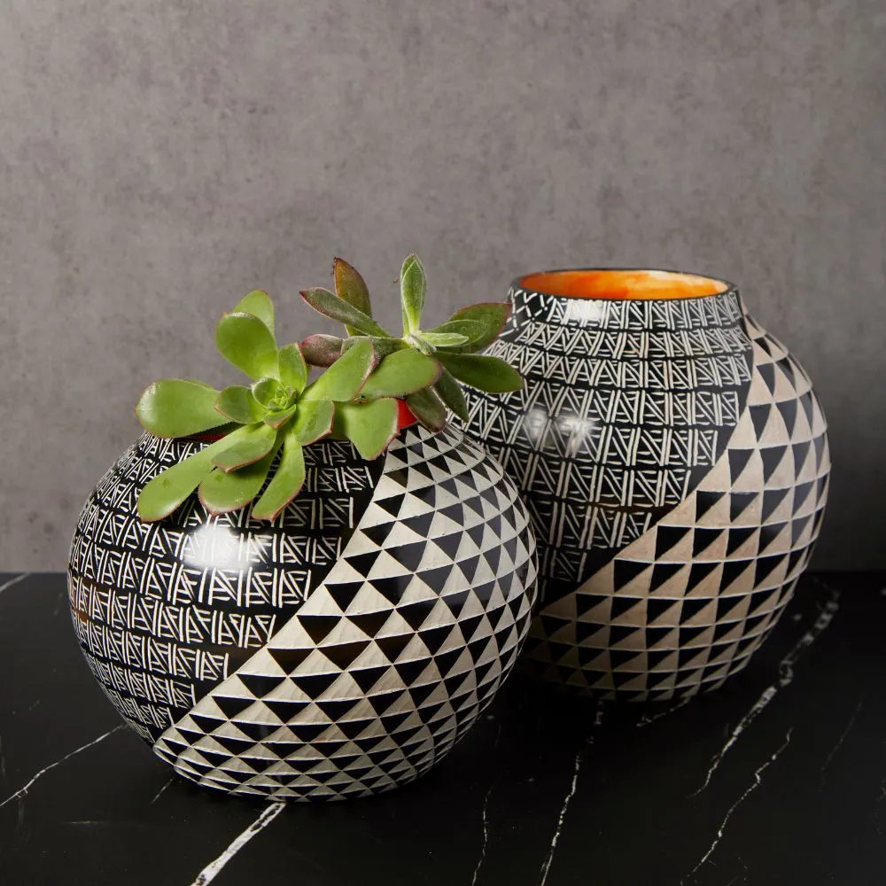 Kisii Soapstone Small Geometric Etched Succulent Pot