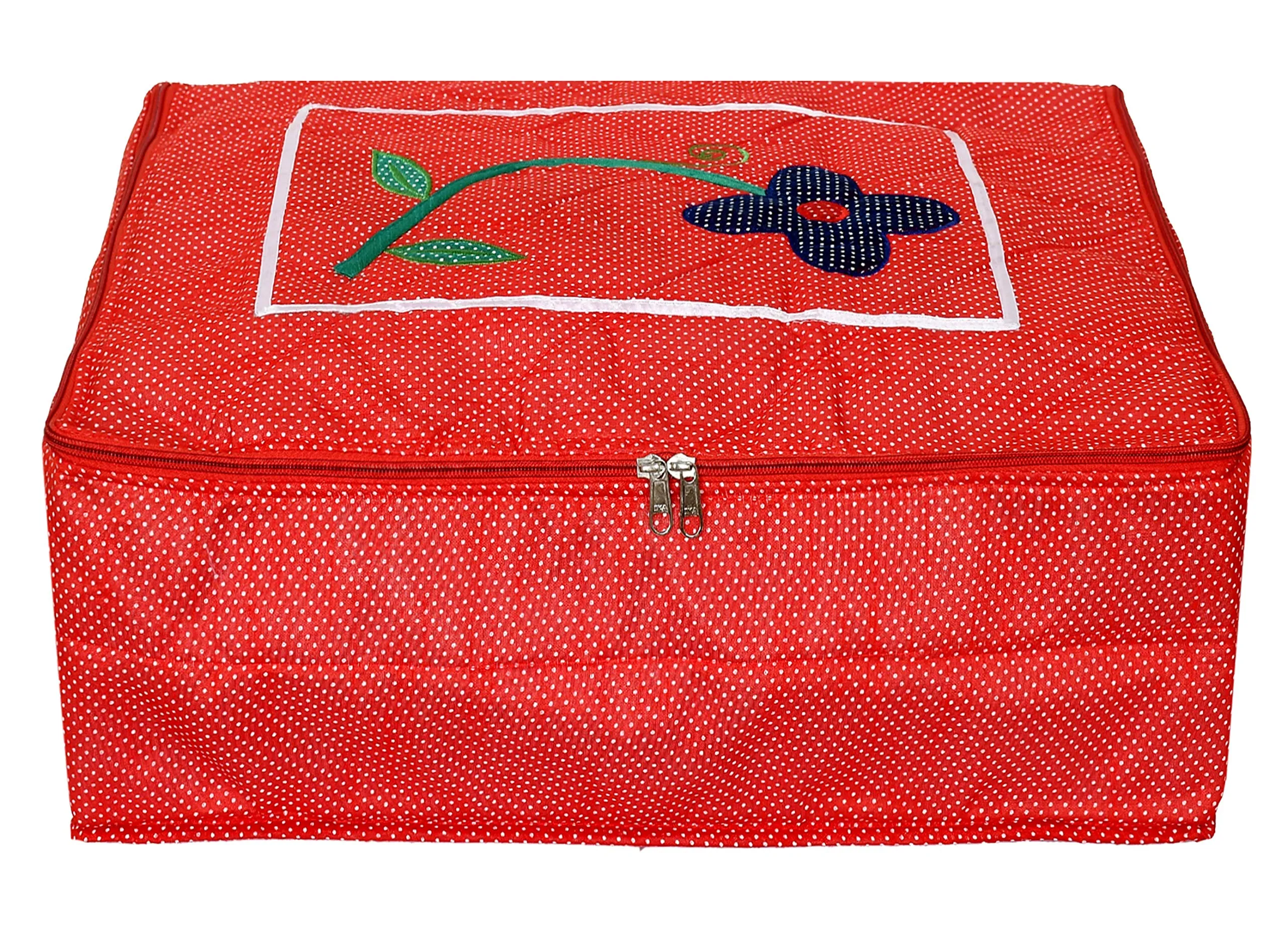 Kuber Industries Dot Printed Non Woven Saree Cover Storage Bags for Clothes, Saree Organizer for Wardrobe, Organizers for Clothes-Pack of 2 (Red)