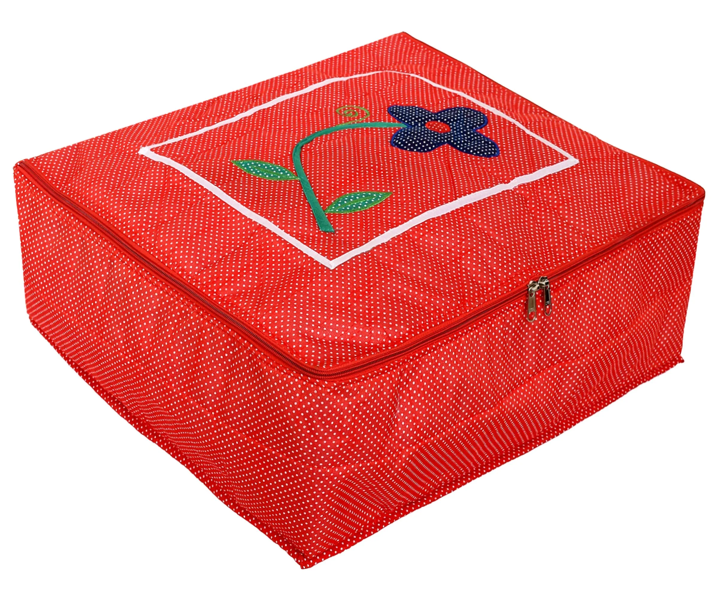 Kuber Industries Dot Printed Non Woven Saree Cover Storage Bags for Clothes, Saree Organizer for Wardrobe, Organizers for Clothes-Pack of 2 (Red)