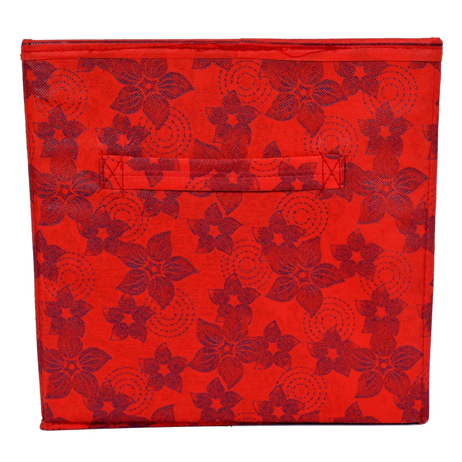Kuber Industries Metallic Flower Printed Non-Woven Foldable Storage Bin/Cube/Organizer For Toys, Clothes And Books With Handles- Pack of 6 (Red) -HS43KUBMART26268