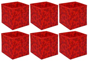 Kuber Industries Metallic Flower Printed Non-Woven Foldable Storage Bin/Cube/Organizer For Toys, Clothes And Books With Handles- Pack of 6 (Red) -HS43KUBMART26268