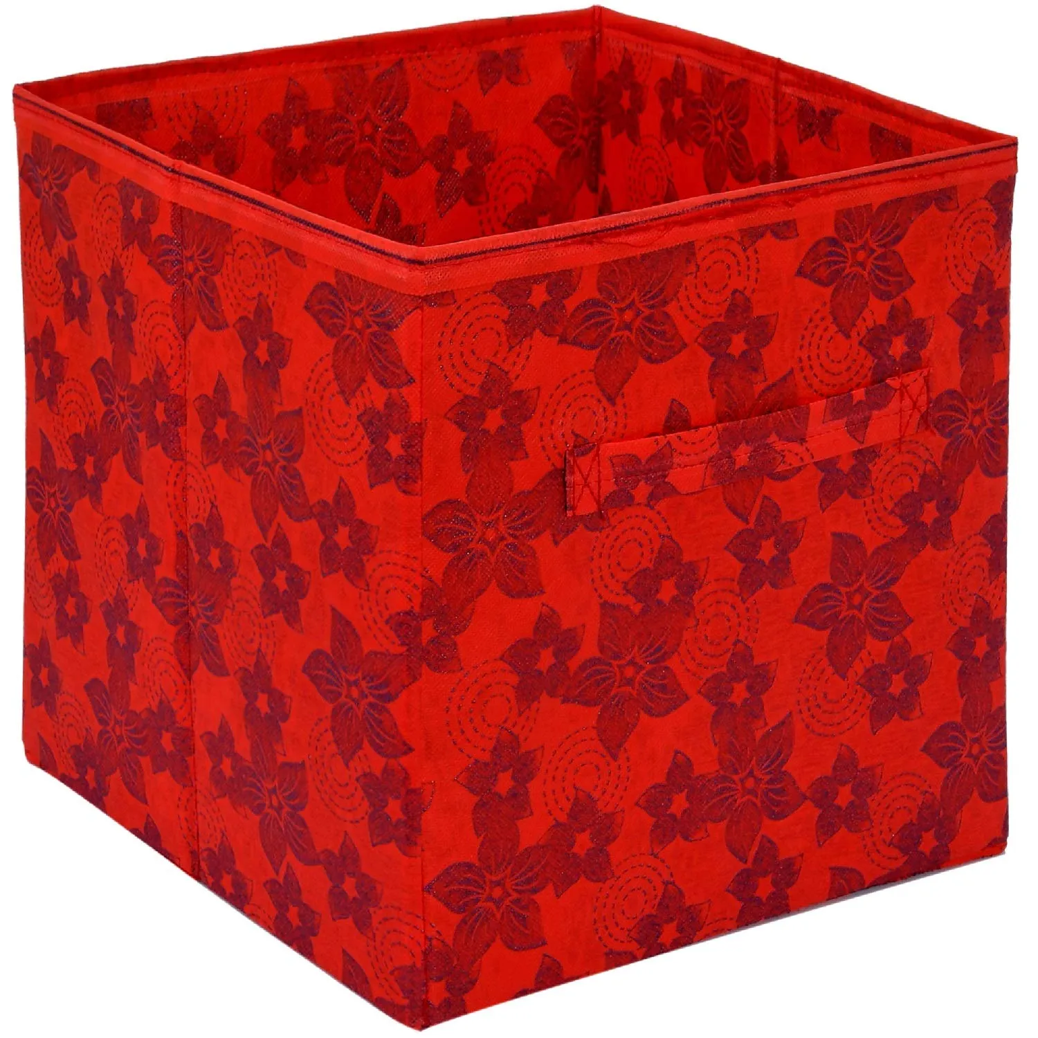 Kuber Industries Metallic Flower Printed Non-Woven Foldable Storage Bin/Cube/Organizer For Toys, Clothes And Books With Handles- Pack of 6 (Red) -HS43KUBMART26268