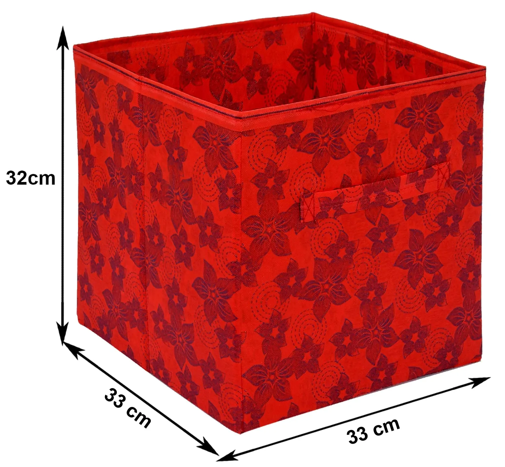 Kuber Industries Metallic Flower Printed Non-Woven Foldable Storage Bin/Cube/Organizer For Toys, Clothes And Books With Handles- Pack of 6 (Red) -HS43KUBMART26268