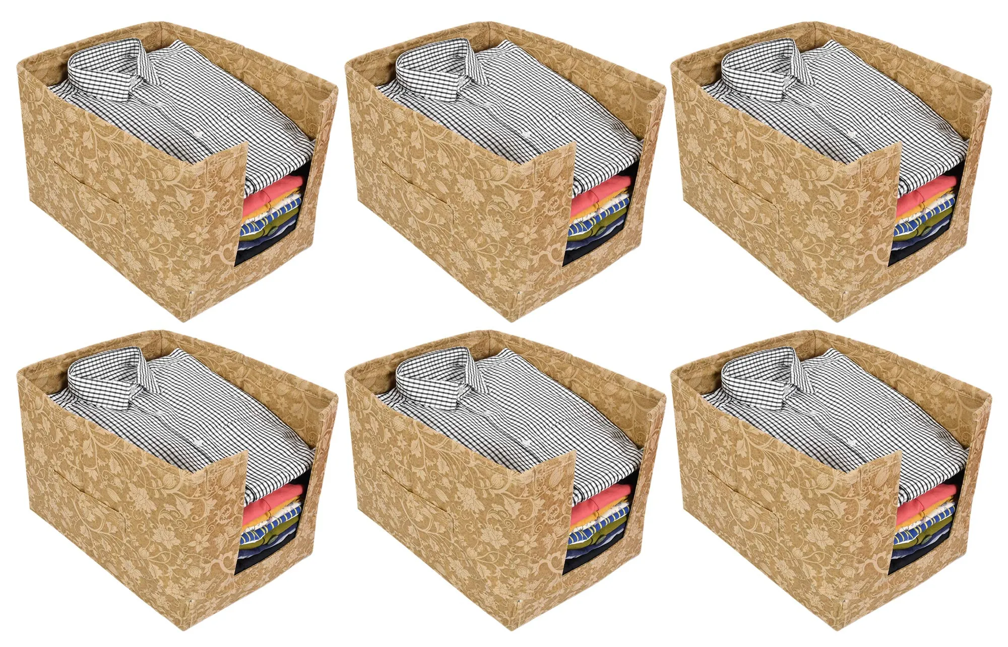 Kuber Industries Metallic Print 6 Pieces Non Woven Shirt Stacker/Shirt Organizer Wardrobe Organizer (Beige)-KUBMART1646