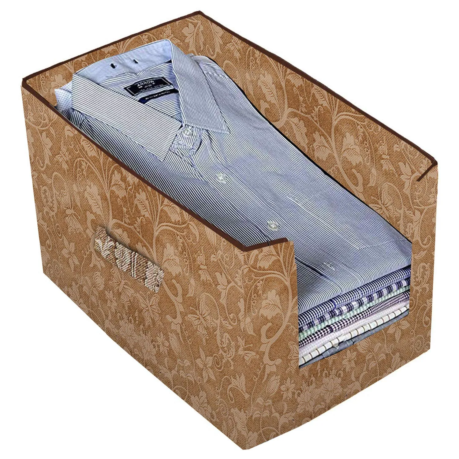 Kuber Industries Metallic Printed 4 Piece Non Woven Shirt Stacker Wardrobe Organizer Set, (Beige) - CTKTC034889