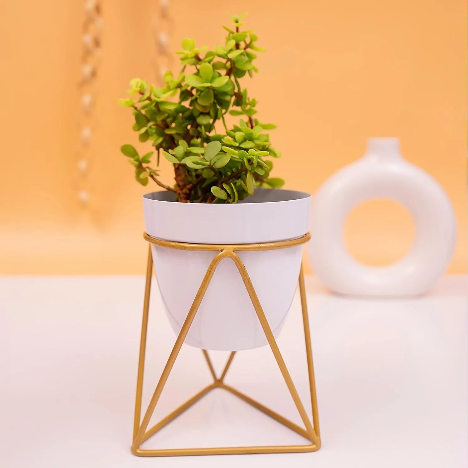 Kuber Industries Planter | Plant Stand for Home | Planter Pot Stand for Outdoor | Planter Stand for Garden | Gamla Stand for Home | Metal Indoor Pots with Drainage Hole | Set of 1 | White