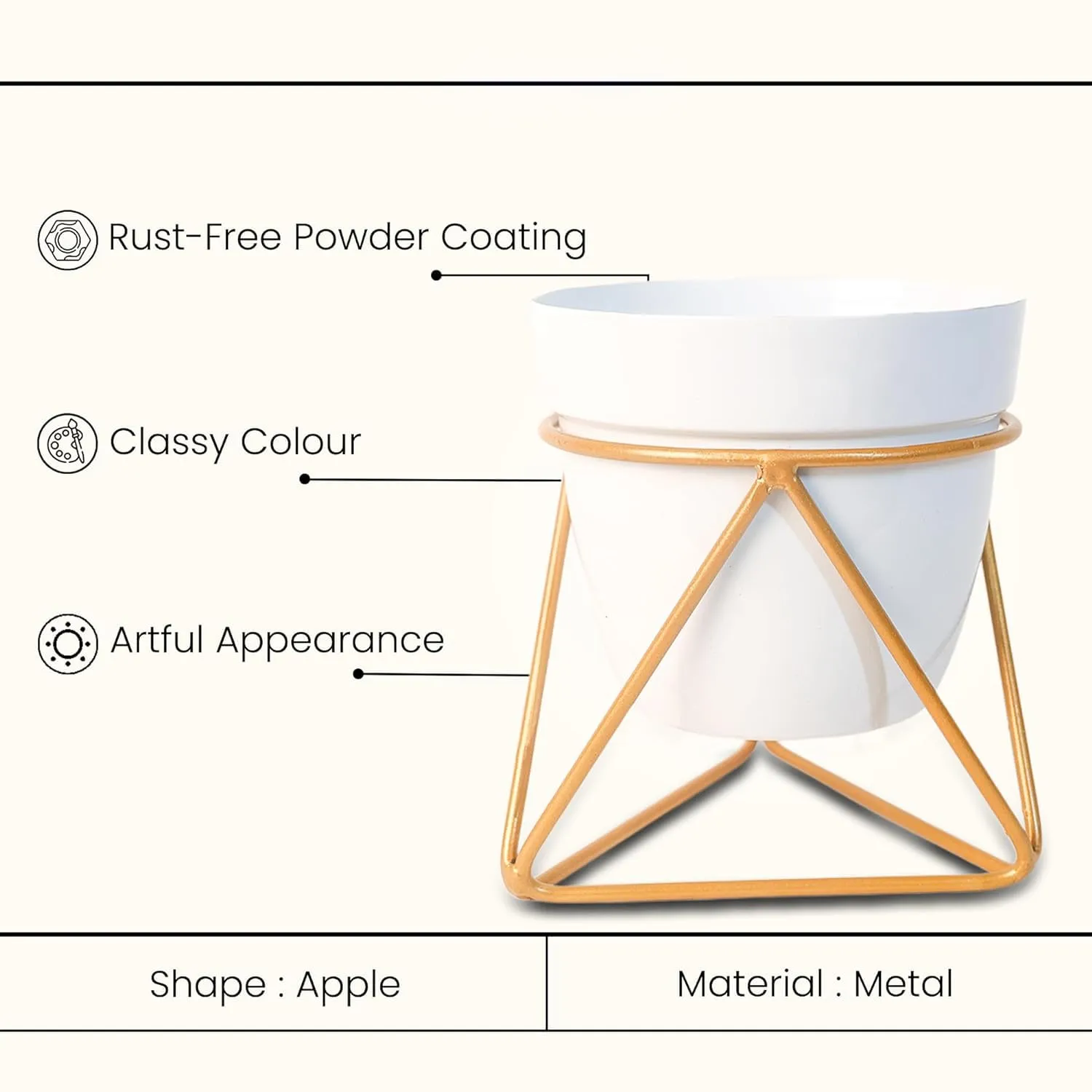 Kuber Industries Planter | Plant Stand for Home | Planter Pot Stand for Outdoor | Planter Stand for Garden | Gamla Stand for Home | Metal Indoor Pots with Drainage Hole | Set of 1 | White