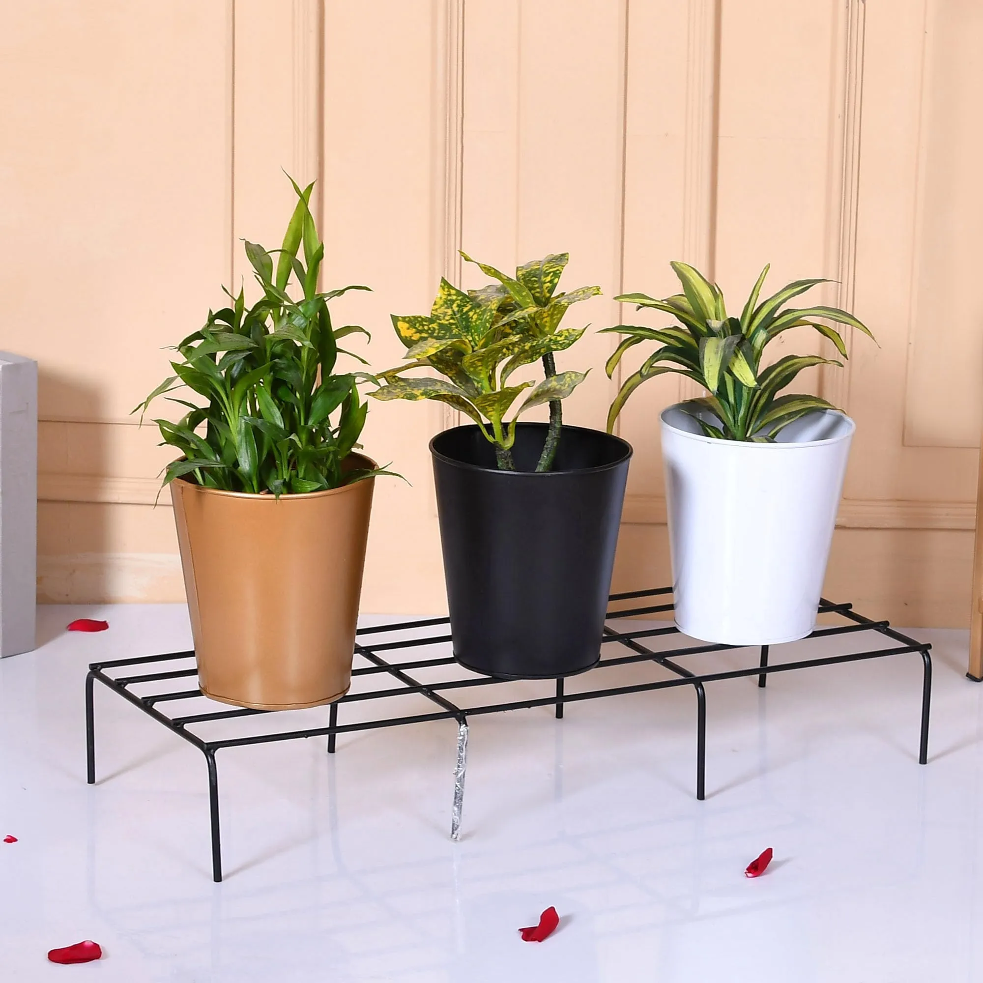 Kuber Industries Planter | Planter Pot Stand for Outdoor | Gamla Stand for Home | Planter Stand for Garden | Plant Stand for Home and Garden | Rectangular Balcony Flower Stand | 1157 | Black