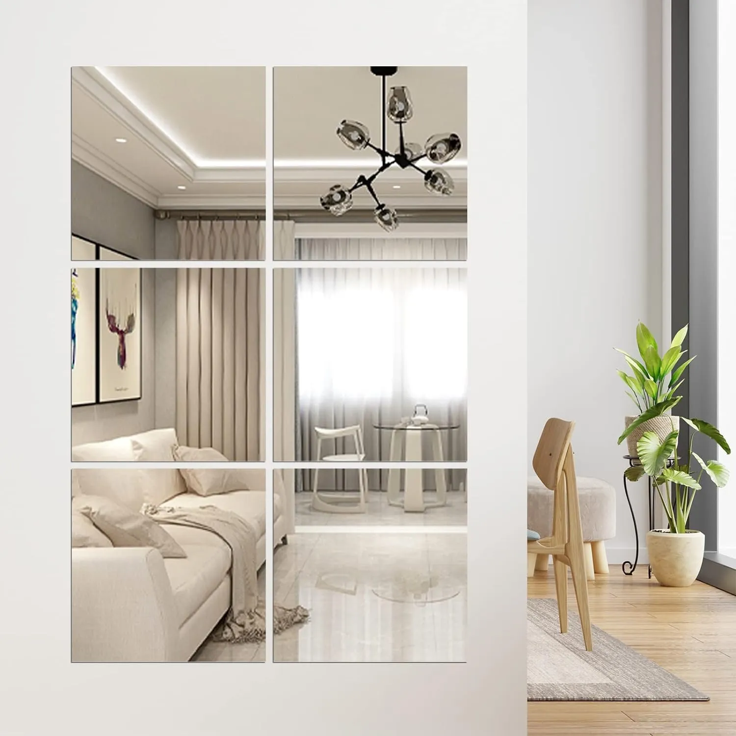 Kuber Industries Self Adhesive Mirror Stickers for Wall|Square Wall Mirror Stickers|Flexible Mirror for Wall Décor, Living Room|Premium Acrylic Material 10" CM|Pack of 6 (Silver)