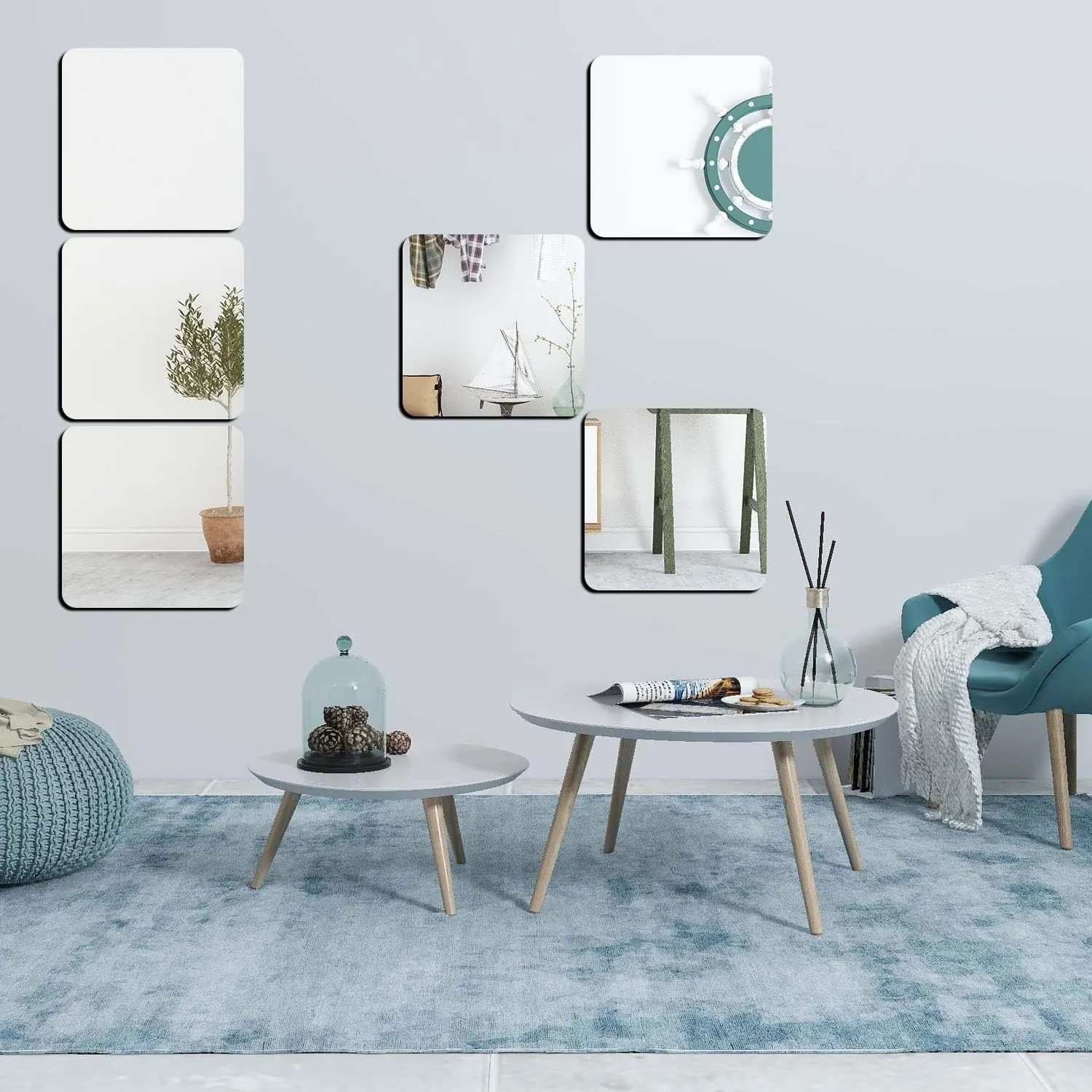 Kuber Industries Self Adhesive Mirror Stickers for Wall|Square Wall Mirror Stickers|Flexible Mirror for Wall Décor, Living Room|Premium Acrylic Material 10" CM|Pack of 6 (Silver)