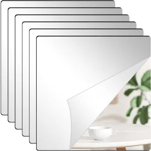 Kuber Industries Self Adhesive Mirror Stickers for Wall|Square Wall Mirror Stickers|Flexible Mirror for Wall Décor, Living Room|Premium Acrylic Material 10" CM|Pack of 6 (Silver)