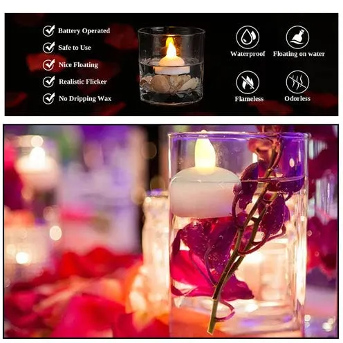 Lapras SET of 24 FLAMELESS FLOATING CANDLES BATTERY OPERATED TEA LIGHTS TEALIGHT CANDLE - DECORATIVE, WEDDING