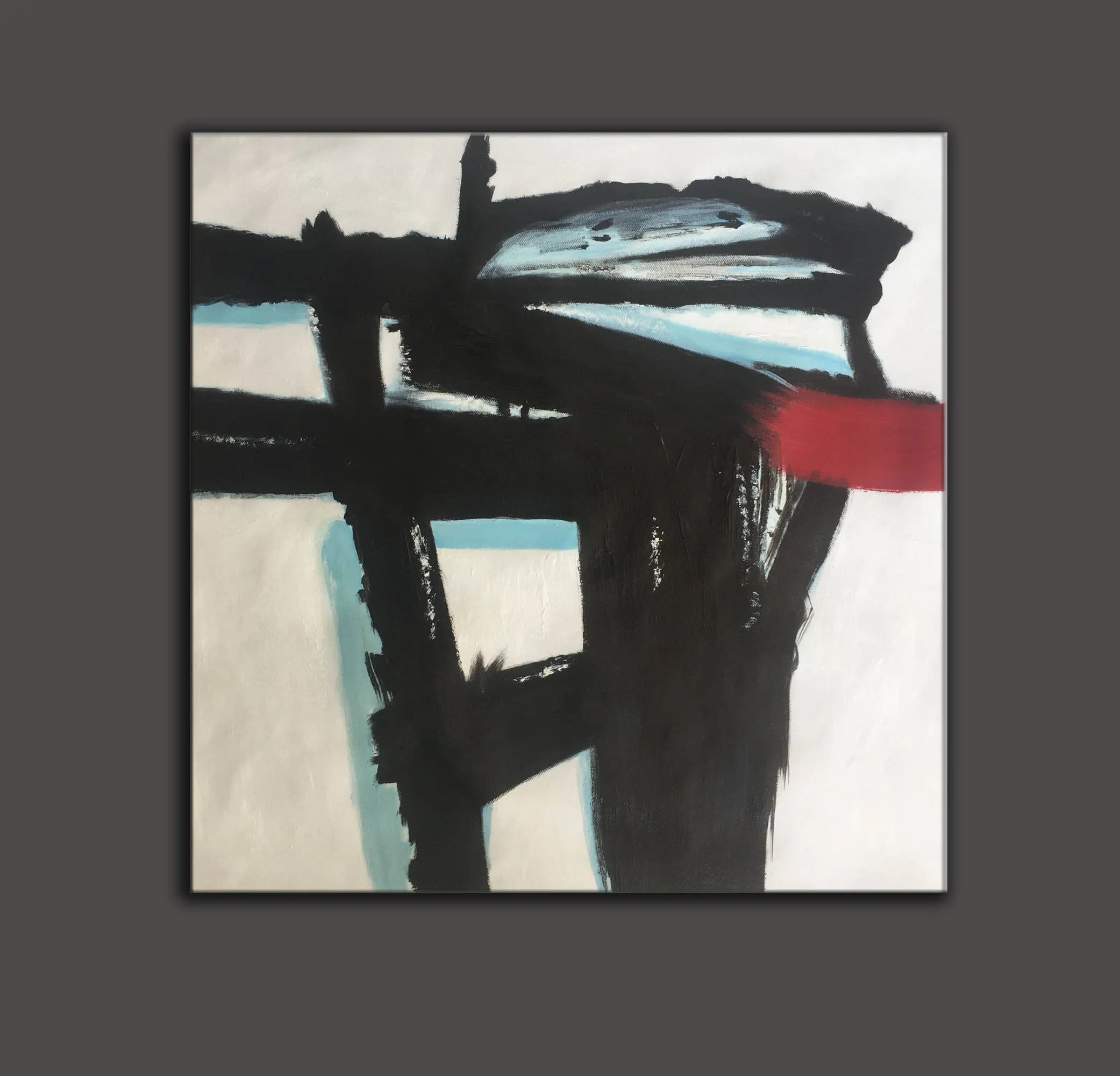 Large Black and White Red Abstract Art on Canvas Modern Wall Art YP014