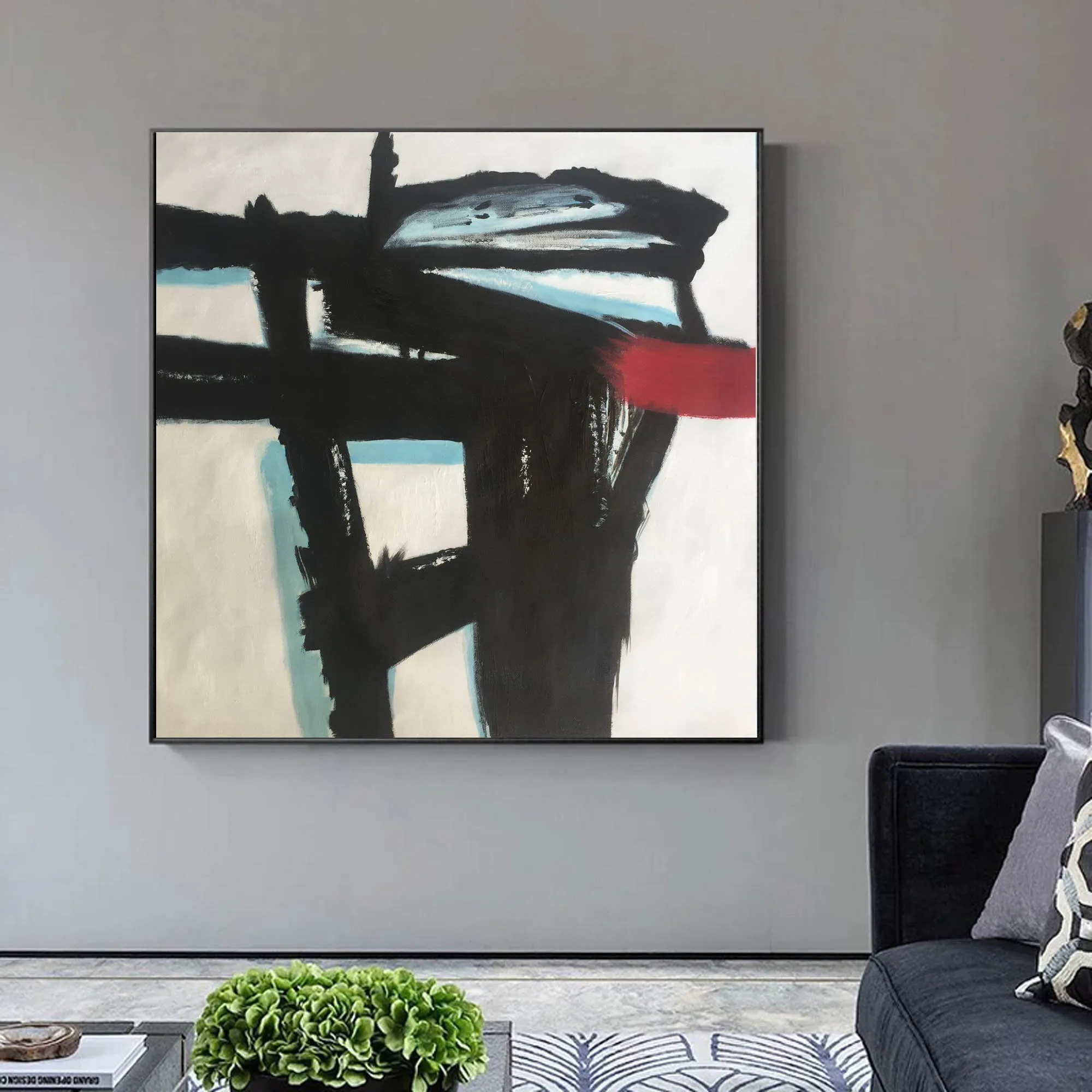 Large Black and White Red Abstract Art on Canvas Modern Wall Art YP014