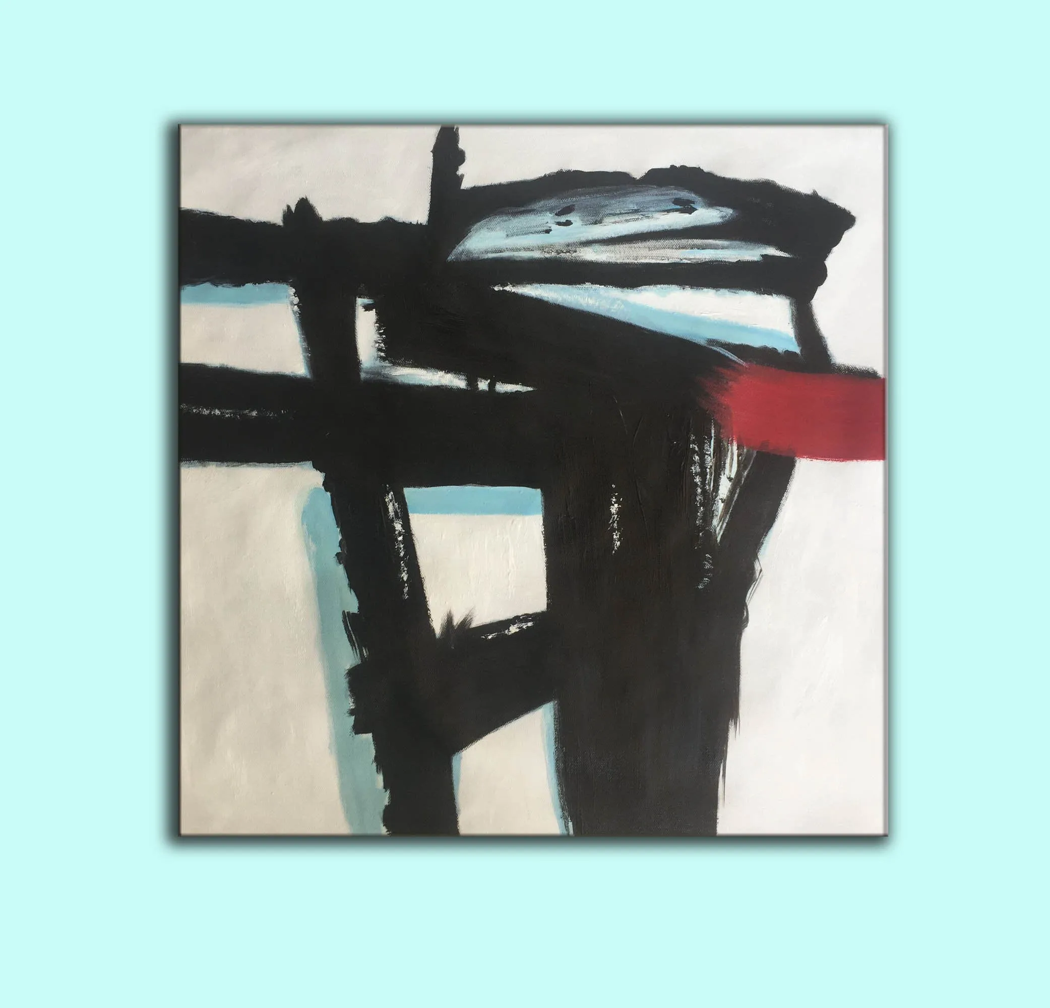 Large Black and White Red Abstract Art on Canvas Modern Wall Art YP014