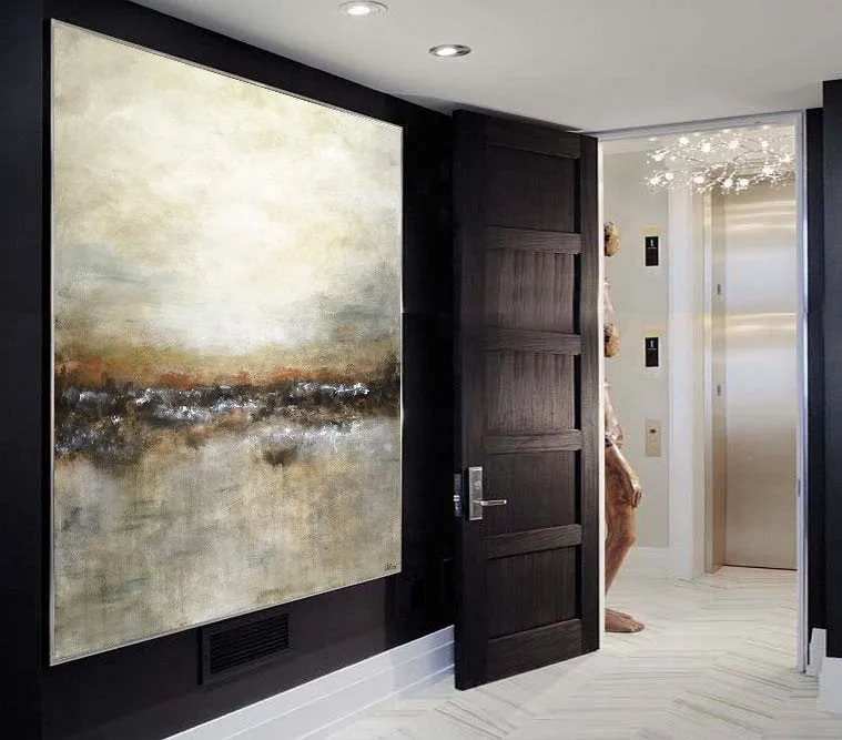 Large Landscape Brown Tan Abstract Painting Modern Artwork Fp018