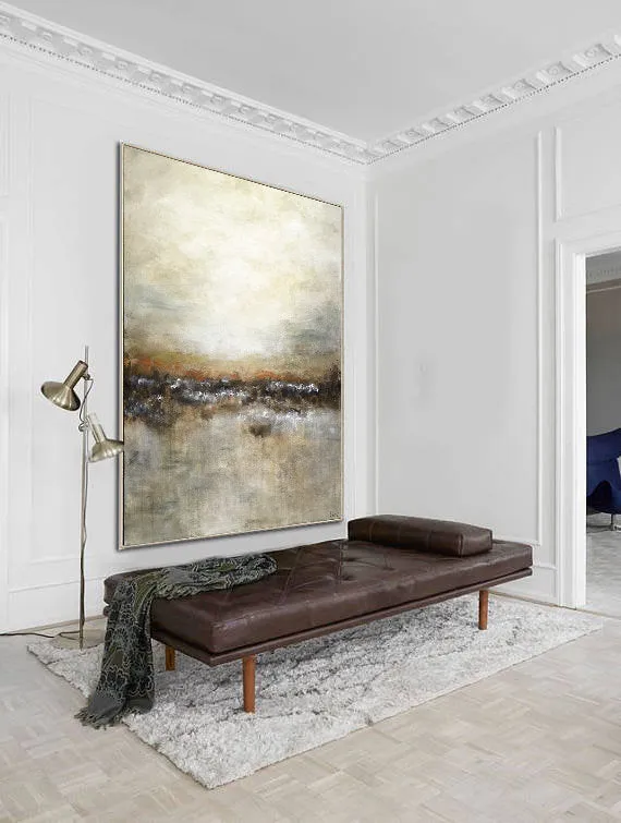 Large Landscape Brown Tan Abstract Painting Modern Artwork Fp018